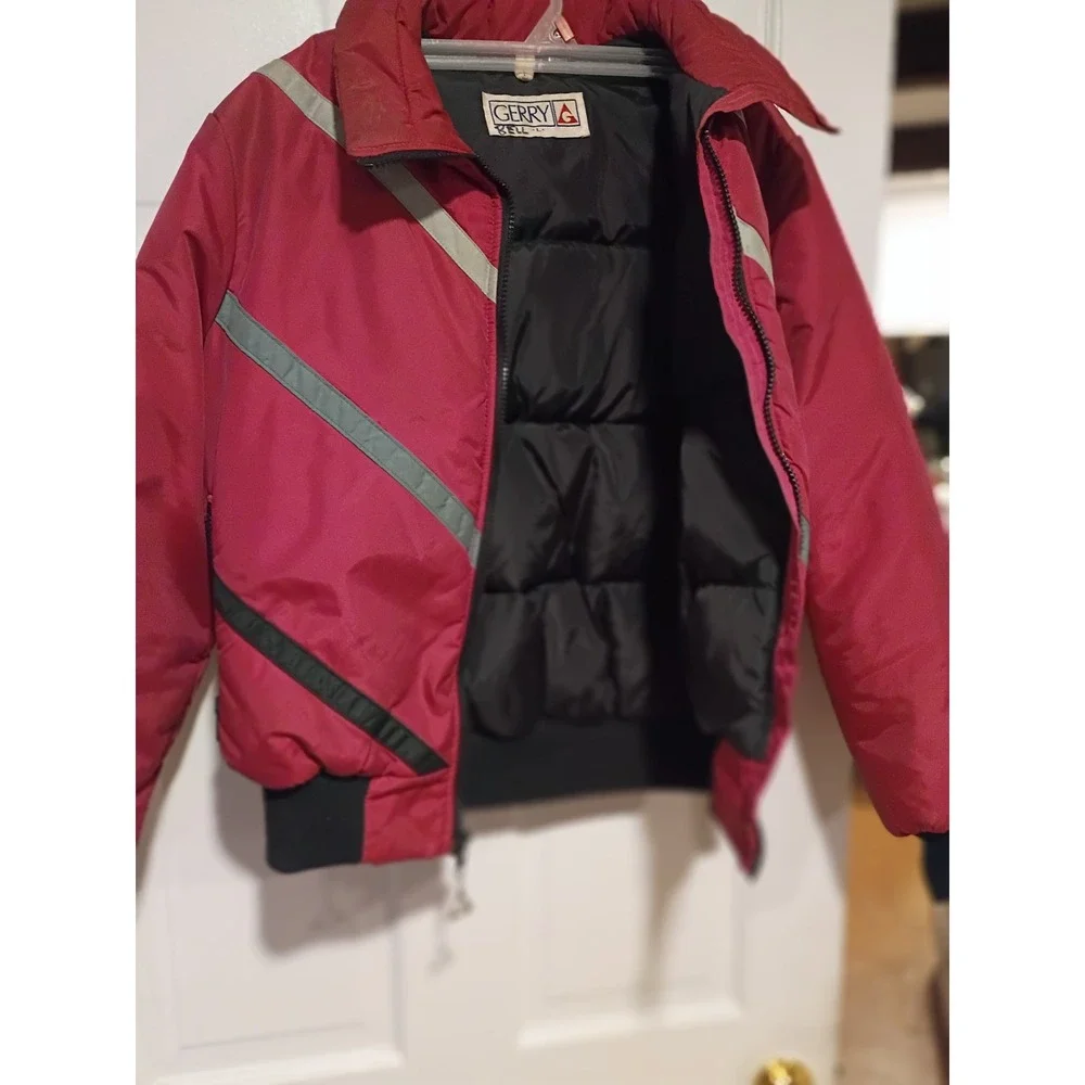 Vintage Gerry Red Striped Ski Jacket & White Stag Cream Stirrup Pants Set Kids L